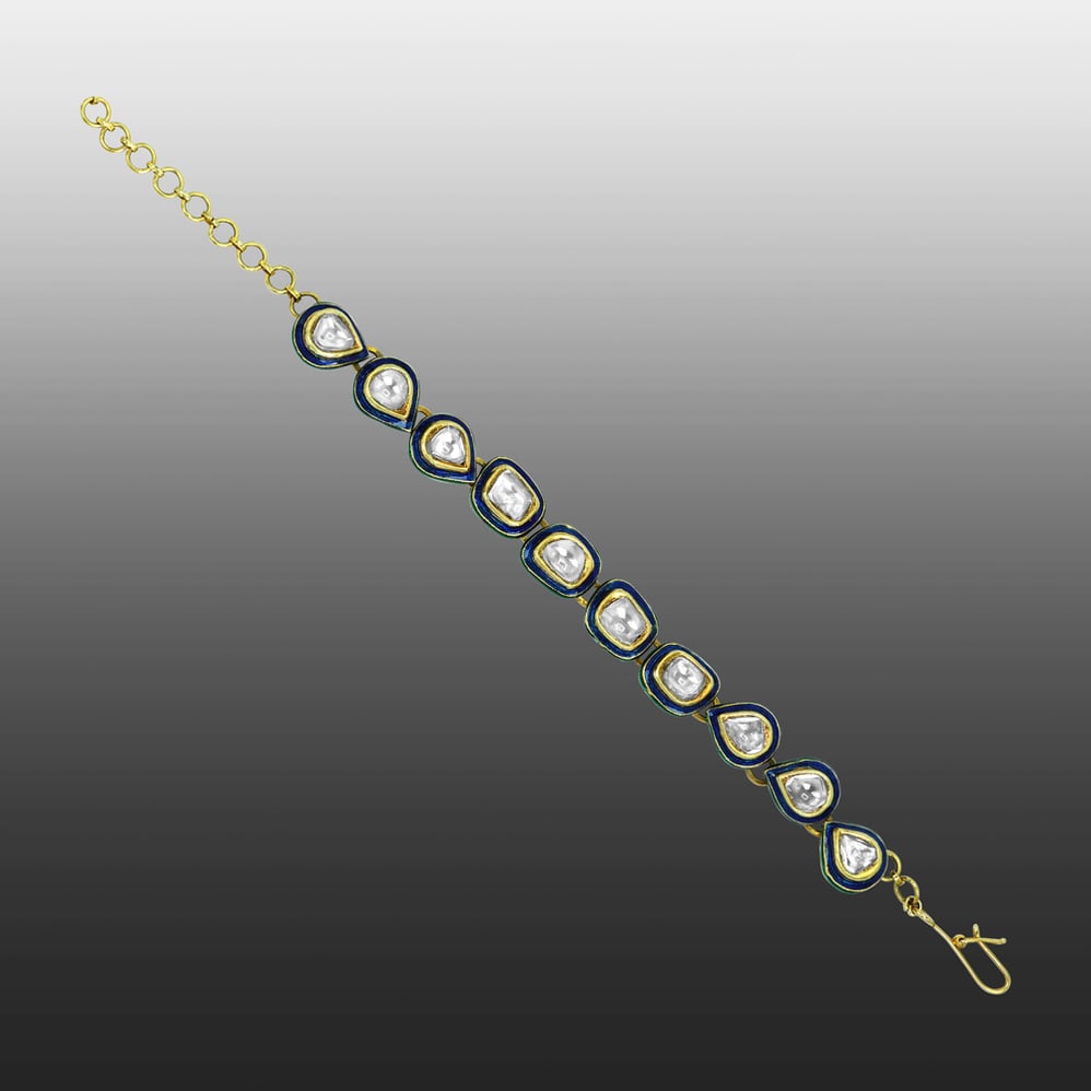 Polki Diamond Bracelet with Blue Enamel and unshaped Accents